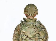 Smart Scale Trends Visualization Pictured is a rear view of soldier wearing full Virtus body armour, Virtus helmet and the Dynamic Weight Distribution (D