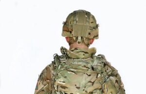 Smart Scale Trends Visualization Pictured is a rear view of soldier wearing full Virtus body armour, Virtus helmet and the Dynamic Weight Distribution (D